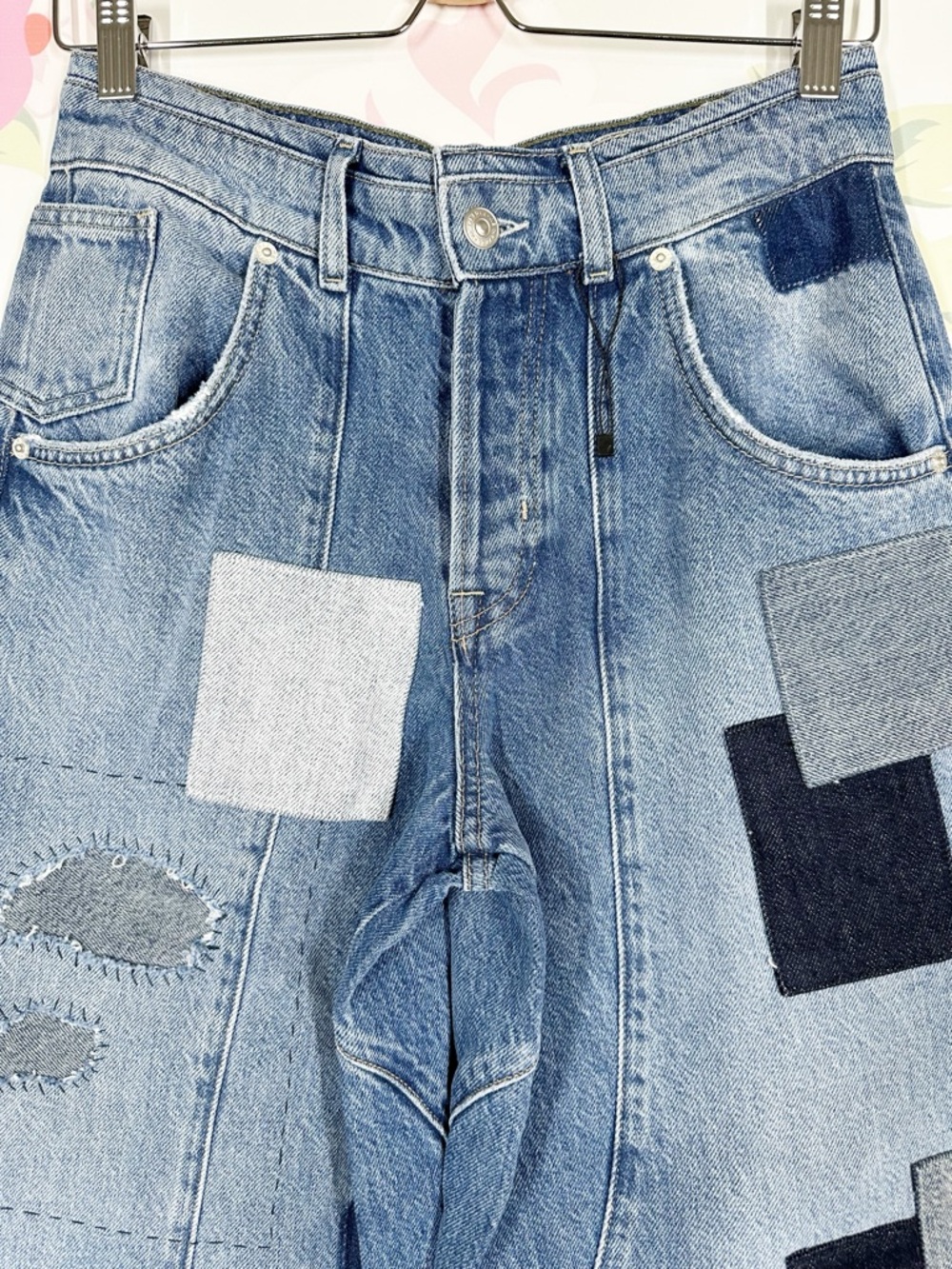 NEW Free People We The Free Head Over Heels Patchwork Wide Leg Denim Jeans 26 - Picture 11 of 16